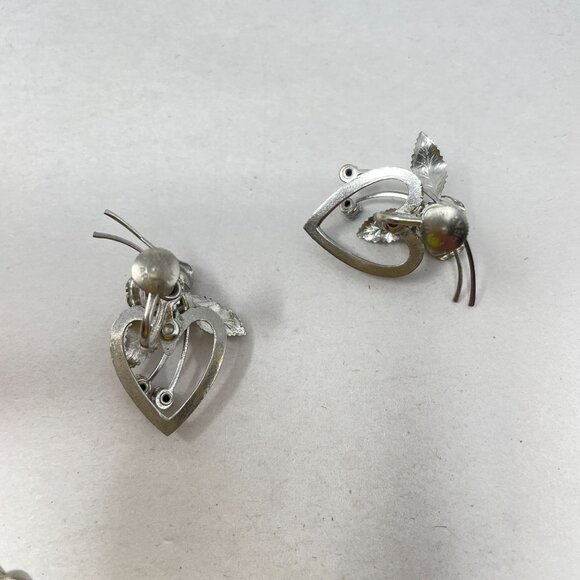 Vintage Karu Arke Floral Bracelet & Earrings Set Silver Tone Blue Rhinestones - Picture 7 of 12